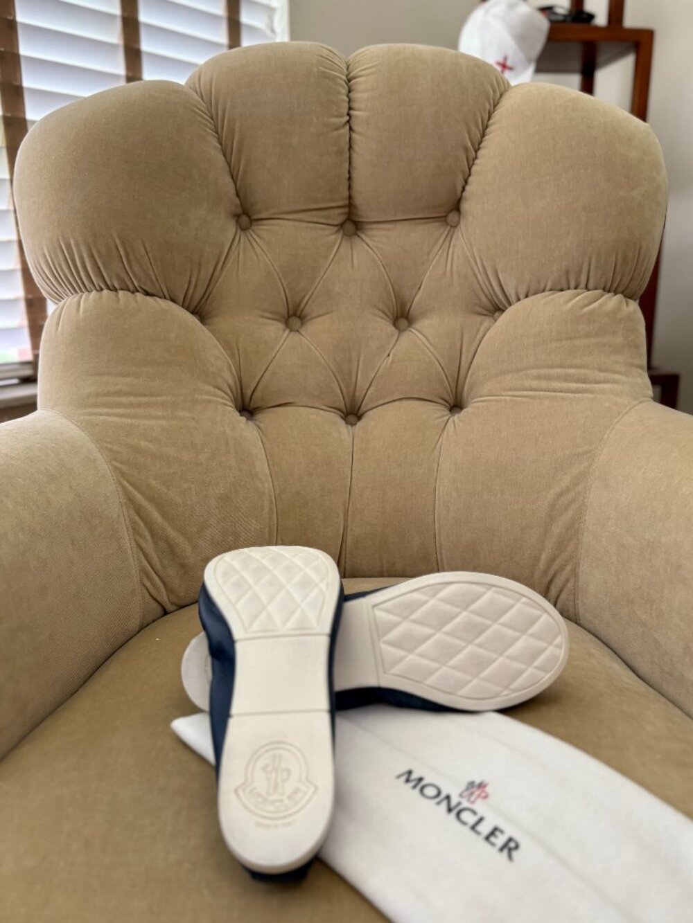 Auth. MONCLER Italy Navy Blue Leather Ballet Ballerina Scrunch Skimmer Flats - Picture 7 of 8